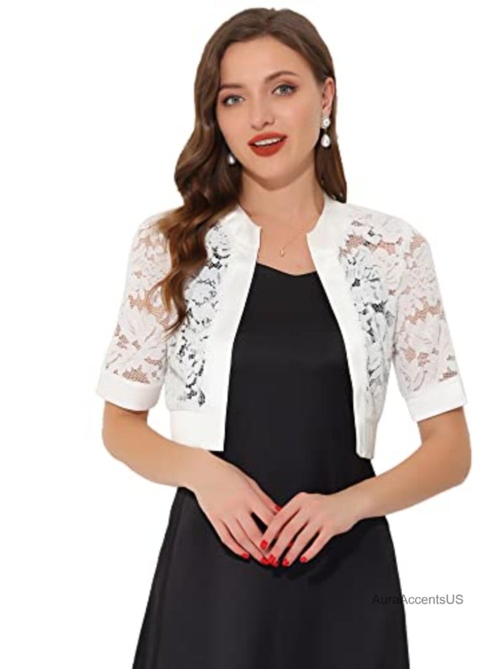 Sheer Floral Lace Cropped Shrug for Evening Dresses